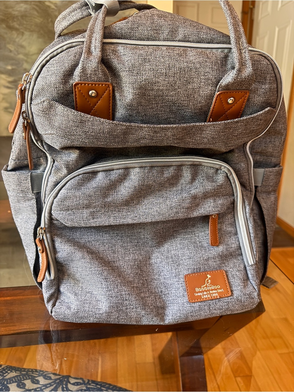 Gray Baby Diaper Backpack - Stylish Neutral Baby Bag